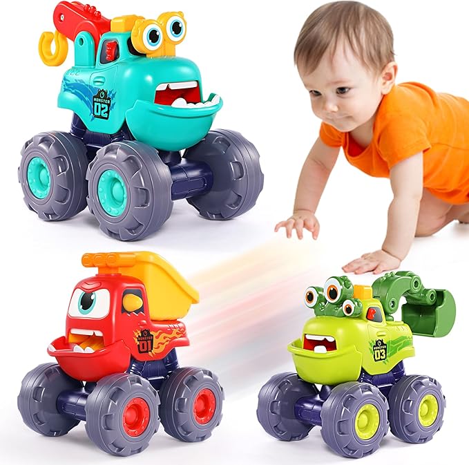 OCATO Monster Truck Toys for 1 2 3 Year Old Boy Birthday Gift, Construction Toys Pull Back Cars for Toddlers 1-3, Baby Boy Toys Toddler Kids 1st Birthday Gifts 1 2 3 Year Old Boy Toys