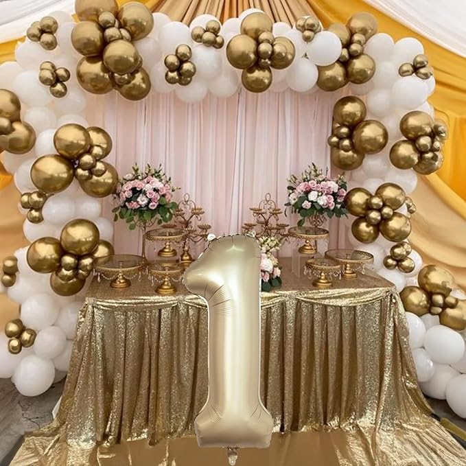 40 Inch Gold Number 1 Balloon for 1st Birthday Decoration, Metallic Light Gold Mylar Foil Number Balloons 0-9 for Boys Girls, Champagne One Helium Balloons for Women Men 1st Anniversary Party Supplies