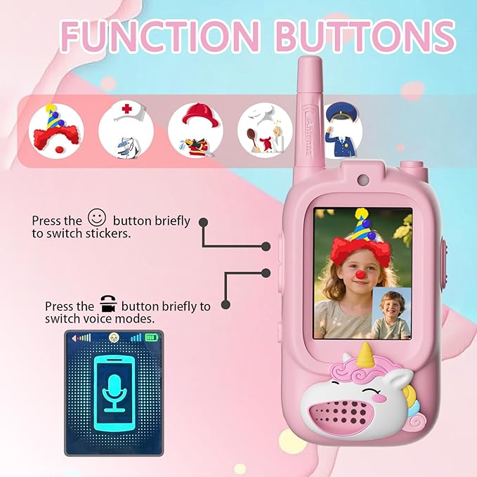Video Walkie Talkies for Kids, Kids Walkie Talkies with Screen & Voice Changer, 1000 Feet Range, 2 Pack Rechargeable Walkies Talkies for Indoor Outdoor Games, Camping, Hiking for Boys Girls (Pink)