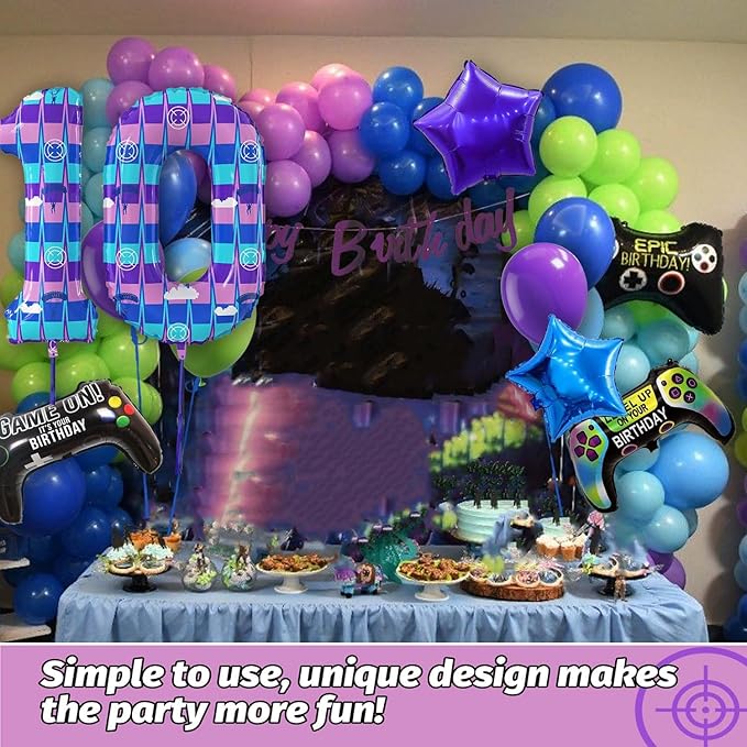 Video Game Theme Birthday Party Number Balloons Piñata Gaming Party Decor Balloons Large Number Balloons for Kids Battle Boys Birthday Party Decoration Supplies(Number 10 Set)