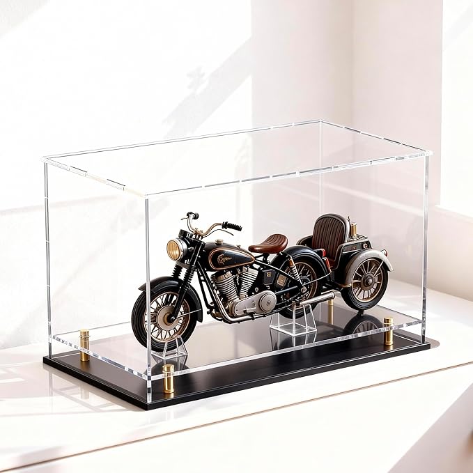 Acrylic Display Case for Collectibles, Dustproof Acrylic Box with Clear Display Elevation & Gold Risers, Large Display Case for Figures Toys Memorabilia, 14.5" L x 11" W x 11" H
