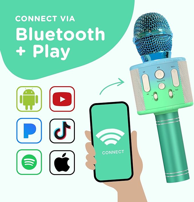 Move2Play, Kids Karaoke Microphone | Includes Stickers & Bluetooth | Kids Birthday Gift | Toy for All Ages 2, 3, 4, 5, 6+ Year Old Girls, Boys & Toddlers (Blue/Green)