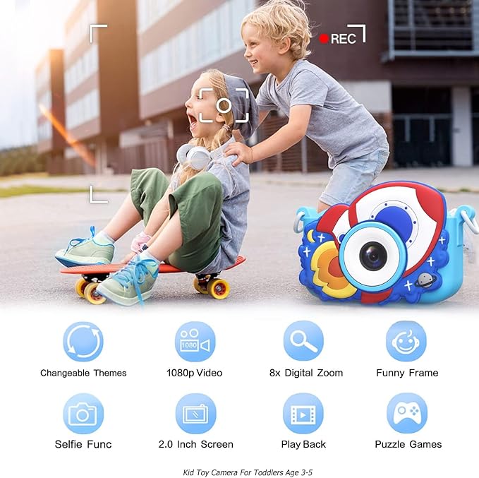 Kids Camera for Boys Toys Gifts, 3 4 5 Year Old Boy Birthday Gift, Kid Selfie Toy Cameras for Toddlers Age 3-5, Blue Small Children Digital Camera for Kids, 32G SD Card Included