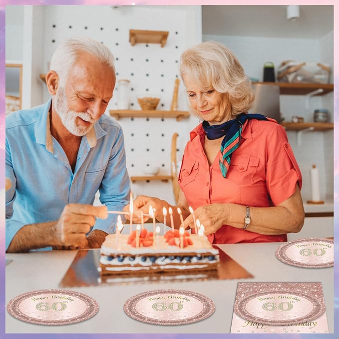 40 PCS 60th Birthday Decorations for Women Rose Gold Party Supplies Include 60th Birthday Plates and Napkins Rose Gold 1966 Birthday Decorations Disposable Tableware Set for Girl Ladies Women