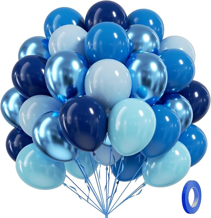 Blue Balloons Metallic Blue Balloon, 60pcs 12 Inch Chrome Baby Pearl Blue Balloons Navy Latex Balloon for Baby Shower Graduation Birthday Party Decorations
