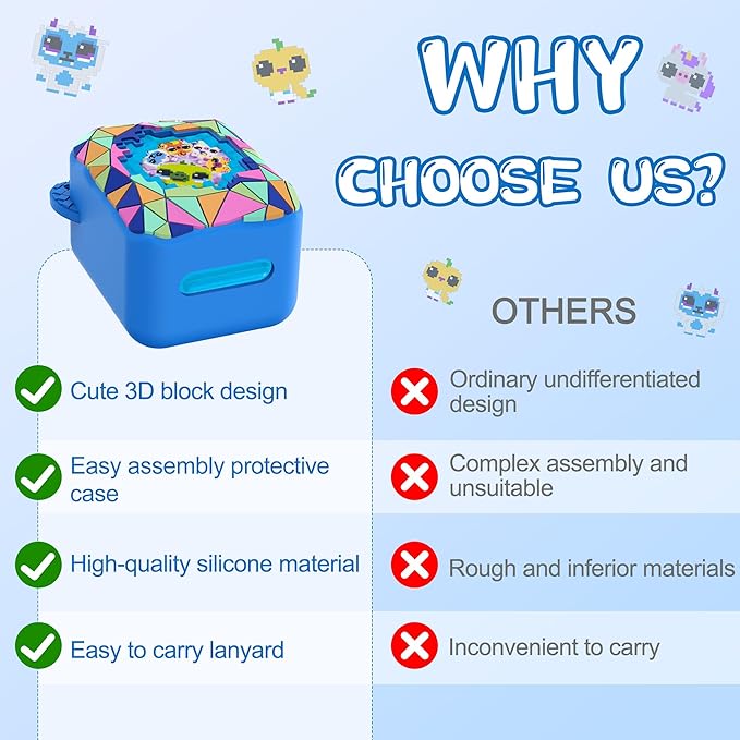 Silicone Case for Bitzee Magicals Interactive Toy, Protective Sleeve 2 in 1 Cover + Lanyard for Bitzee Magicals Interactive Toy Electronic Pets Accessories - Blue
