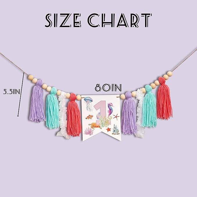 Gostman Oneder The Sea High Chair Banner - Under The Sea Themed First Birthday Party Decorations,1st Birthday Party Decor For Baby Girls (mermaid banner)