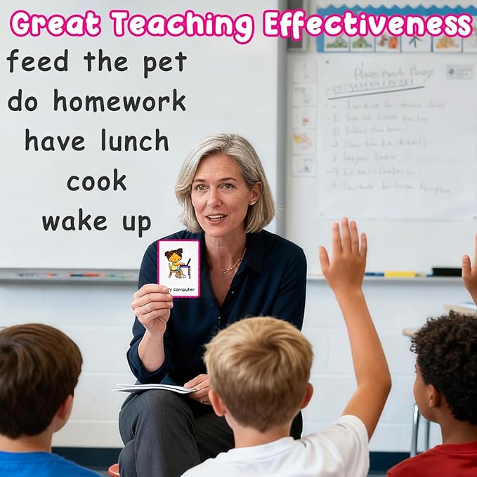 Learning Flashcards Daily Routines, 38 Different Educational Words, Social Learning Card for Kids