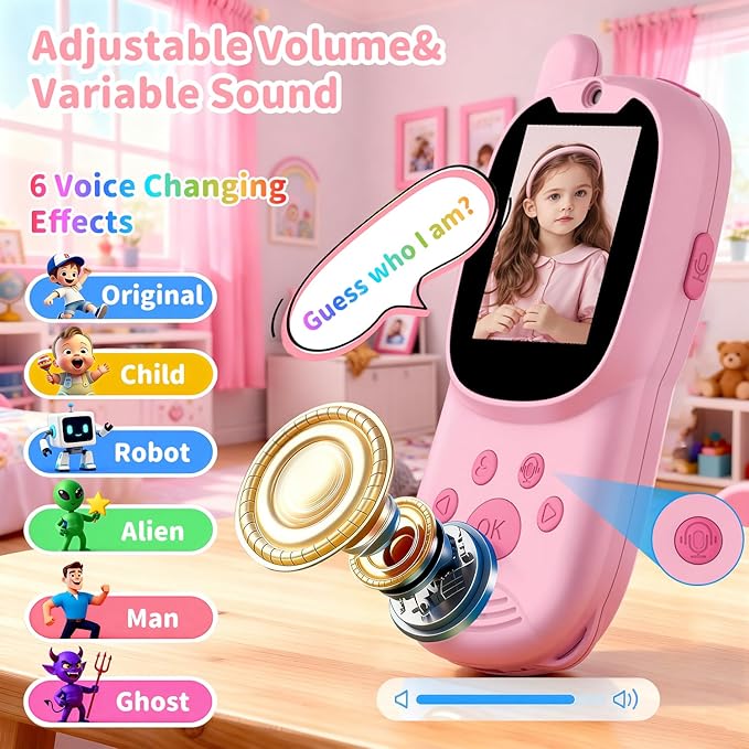 Video Walkie Talkies for Kids, Handheld 2 Pack Rechargeable Video Intercom Kids Walkies Talkies, Indoor Outdoor Toys for Family Games, Outside, Camping, Hiking for Boys Girls Ages 3-12 (Pink+Blue)