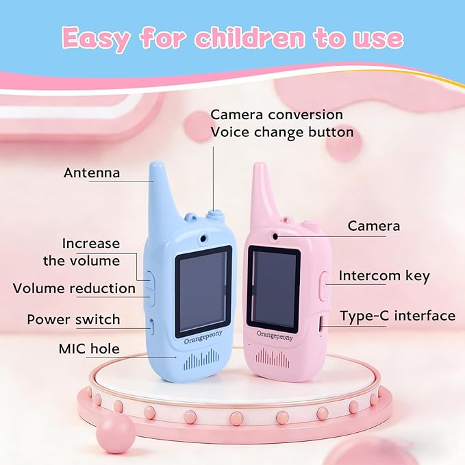 Video Walkie Talkies for Kids 2 Pack, Ages 3-12 Boys & Girls, Screen 2-Way Radios with 4 Voice Effects, Indoor/Outdoor/Camping