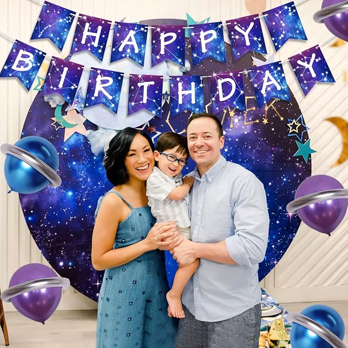Galaxy Birthday Decorations Galaxy Happy Birthday Banner Space Astrology Party Decorations for Boys Girls Planet Starry Sky Theme Party Banner Supply for Solar System Themed Space Nebula Bunting Decor