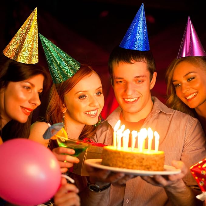 JaGely 100 Pieces Colorful Birthday Party Hats Metallic Foil Cone Hat for Christmas New Year Party Supplies, 5 Colors