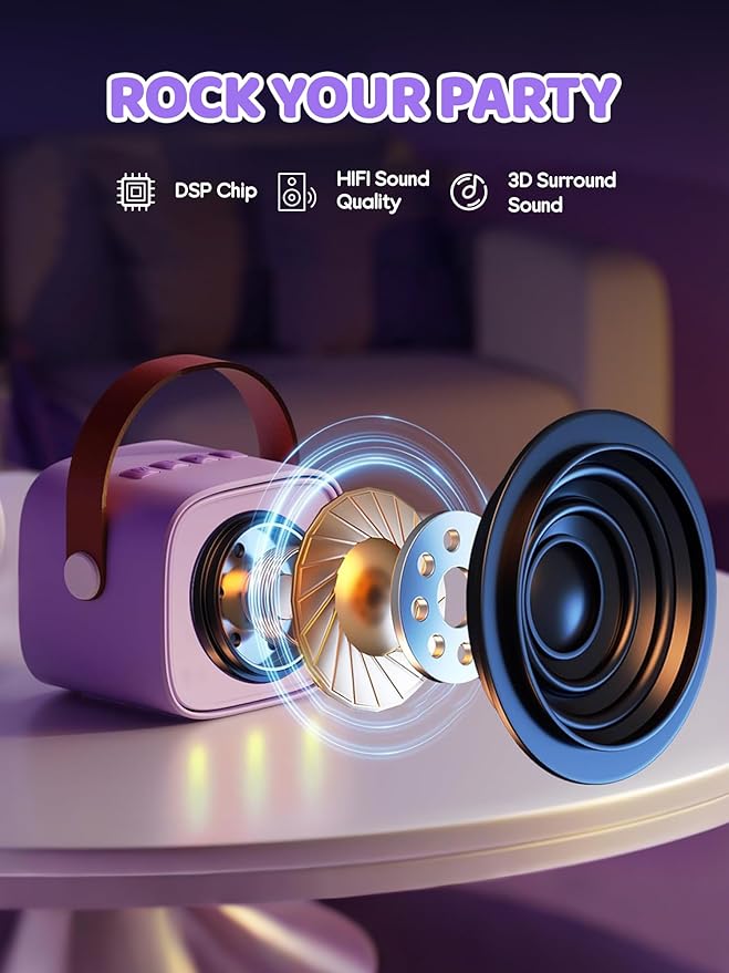 Upgraded Mini Karaoke Machine with 3 Wireless Microphones Toy for Kids, Birthday Gifts for Girls Boys, Portable MP3 Player for Ages 3, 4, 5, 6, 7, 8, 9, 10, 11, 12+ Year Old Family Party (Purple)