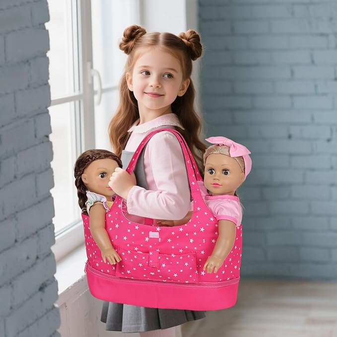 Baby Doll Accessorie, 13 Pcs Doll Stuff Acessories Storage Diaper Bag Set for 14-18 Inch Dolls, Feeding and Caring Set Includes Diaper, Bottle etc Suitable Pretend Play