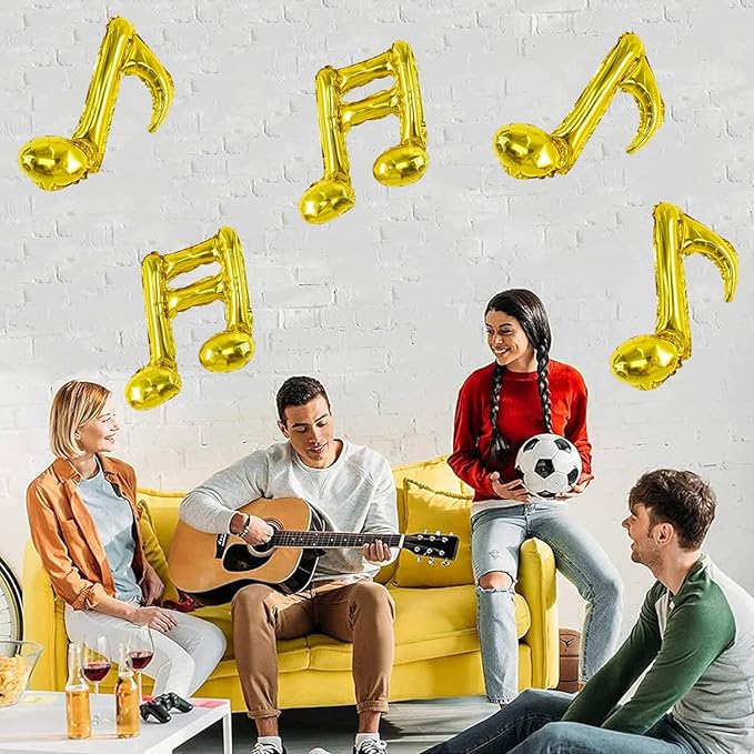 TONIFUL 20Pcs Music Note Balloons,Gold Music Balloons Music Notes Party Decorations Music Themed Party Supplies Music Note Aluminum Foil Balloons For Birthday Baby Shower Celebrations Outdoor Party