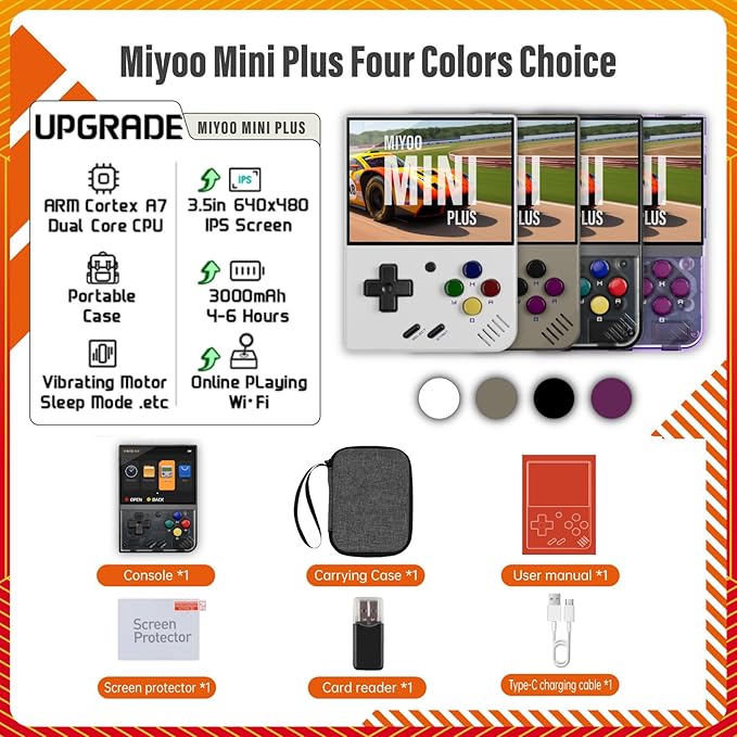 Miyoo Mini Plus 128G Retro Game Console, 3.5" HD Screen Portable Handheld Gaming System, Long Battery Life, Multi-Emulator Support for Classic Retro Games (Gray 128G)