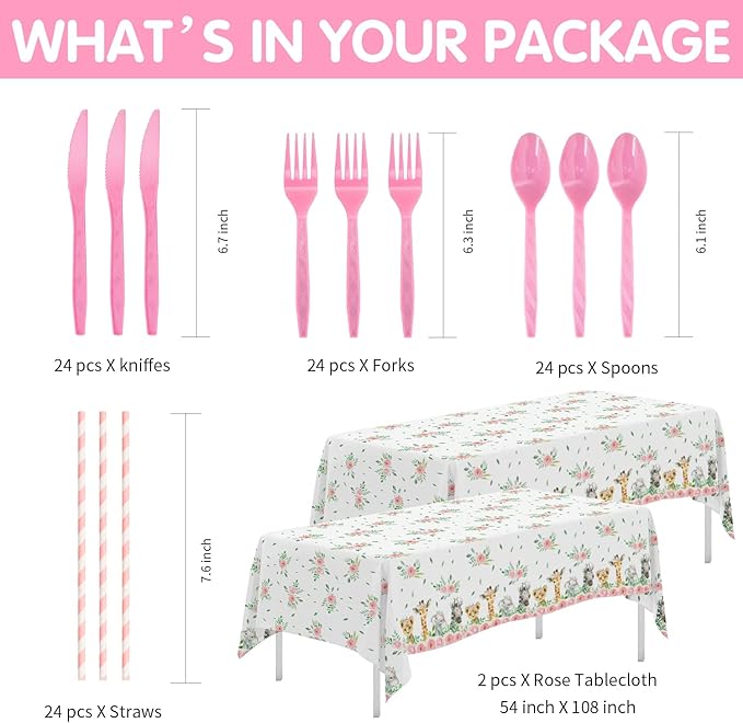 Safari Birthday Decorations Tableware Girl, Jungle Theme Party Supplies, Plate, Cup, Napkin, Tablecloth, Cutlery, Straw, Safari Jungle Animal Birthday Baby Shower Party Decorations | Serve 24