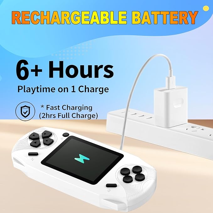 16 Bit Handheld Games for Kids Adults 3.0'' Large Screen Preloaded 220 HD Classic Retro Video Games USB Rechargeable Seniors Electronic Game Player Birthday Xmas Present (White)