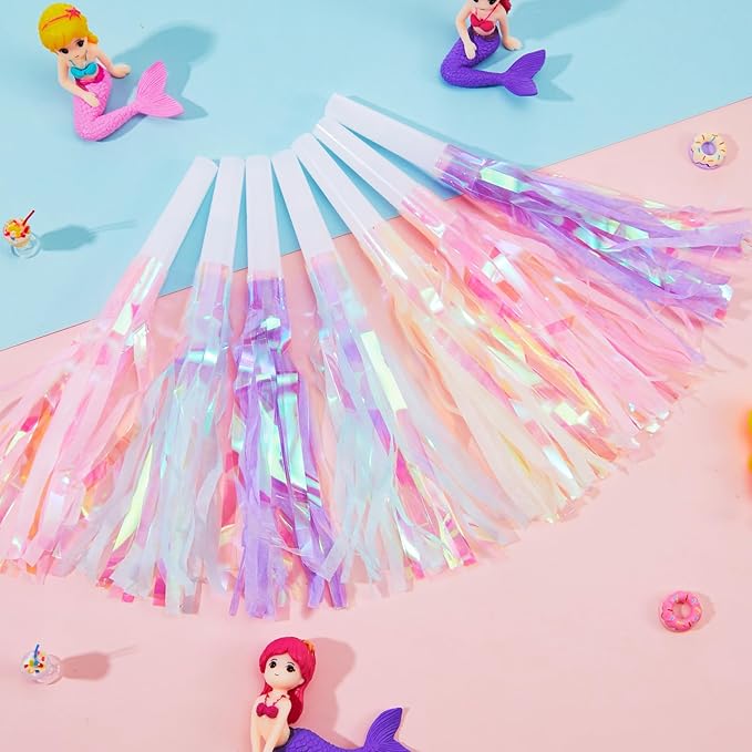 24 Pcs Party Blowers Glitter Iridescent Mermaid Unicorn Princess Noise Makers Metallic Fringed Horns Bulk for Graduation Birthday Favors Kids Decor(Pink, Purple, Blue, White)