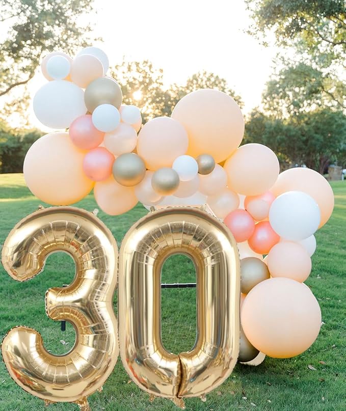 40 Inch Light Gold 30 Number Balloons White Gold Giant 30 Foil Mylar Helium Large Digital Balloon Champagne Gold Birthday Numbers Jumbo Balloons 30th Anniversary Events Party Decorations Supplies