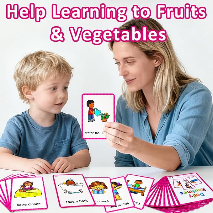 Learning Flashcards Daily Routines, 38 Different Educational Words, Social Learning Card for Kids