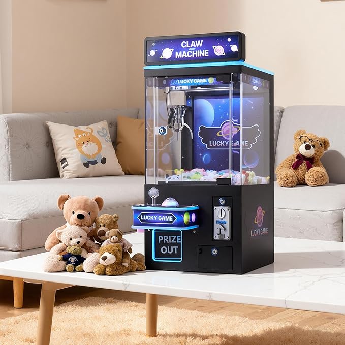 VEVOR Claw Crane Machine, Medium-Sized Arcade Game Machine with Light & Sound, Adjustable Steel Claws, Precise Toy Candy Grabber Prize Dispenser Vending Toy, for Commercial Home Cinema, Black Purple