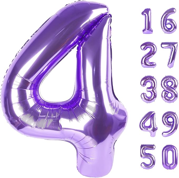 40 Inch Purple Balloon Number 4 Big Foil Helium Giant Mylar Number 4 Balloons for 12 20 23st Birthday Anniversary Party Decorations Supplies