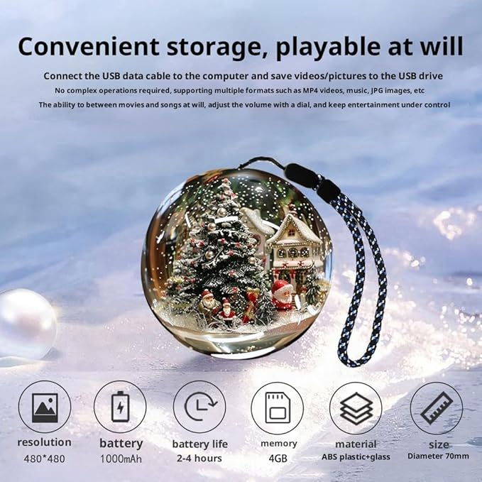 2.76" Crystal Ball Video Player, 2026 New 3D Memory Orb Ball Digital Display Memory Sphere Lamp with Sound, Uploadable Videos&Photos, Personalized Gift for Birthday Anniversary Xmas Valentine's Day