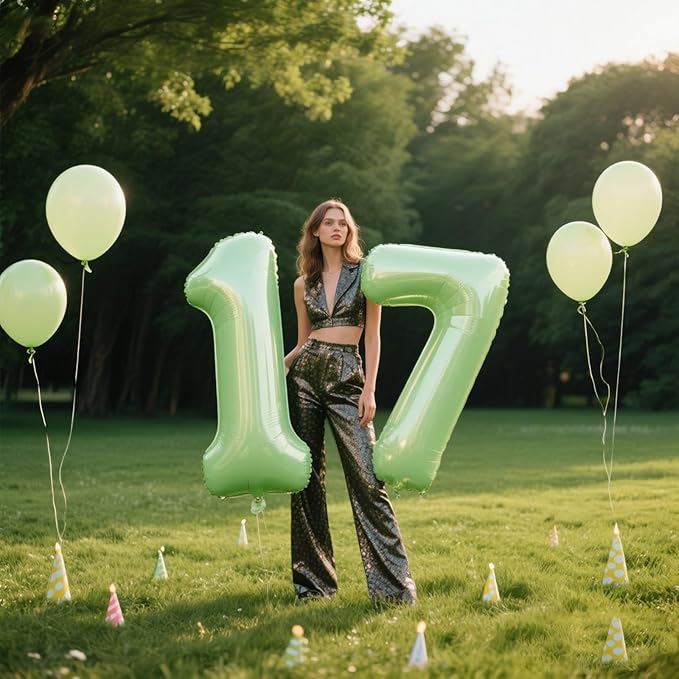 40 Inch Olive Green Balloon Number 7 First Birthday Jumbo Mylar Foil Helium Balloon for 17 27 37 Birthday Digital for 70th Party Wedding Anniversary Party Decorations