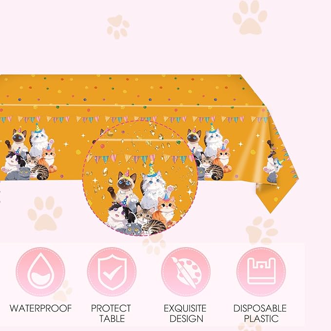 41Pcs Pet Cat Birthday Party Decorations,Colorful Kitten Birthday Plates and Napkins,Cat Party Table Covers Disposable Pet Dinnerware Decor Set for Girls' Kid’s Cats Themed Birthday Parties Supplies