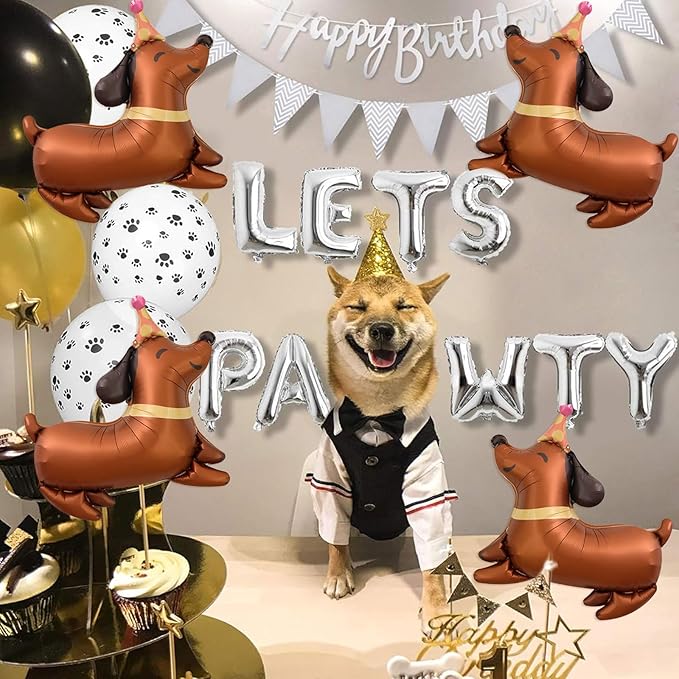 4 PCS Dog Balloons, Brown Dachshund Dog Balloon for Lets Pawty Dog Birthday Party Decorations Dog Birthday Party Supplies