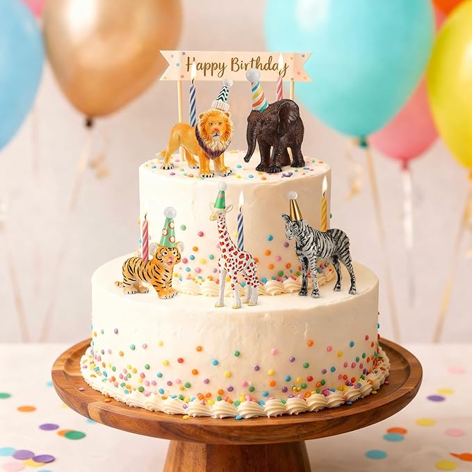 5 Pcs Animal Cake Candle Holders Zoo Birthday Cake Topper Party Decorations Mini Animal Candlestick Holder for Zoo Birthday Baby Shower Party Supply Fits 5-7 mm Candle