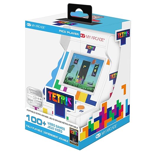 MY ARCADE Tetris Pico Player: 3.7" Fully Playable Portable Tiny Arcade Machine with 101 Retro Games, 2" Screen Color Display, Small