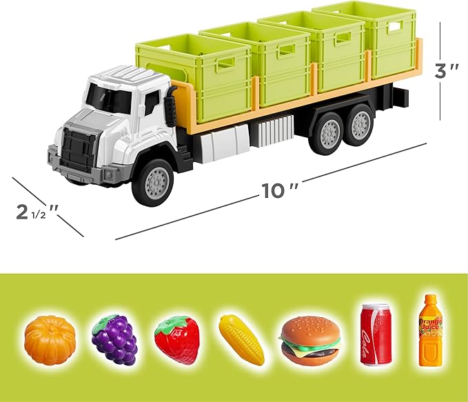 iPlay, iLearn Kids Friction Food Transport Truck Toys, Toddler Push Go Car Vehicle W/Storage Boxes & Foods, Alloy Head Cargo Carrier Play Trucks, Birthday Stocking Gift for 3 4 5 Year Old Boy Girl