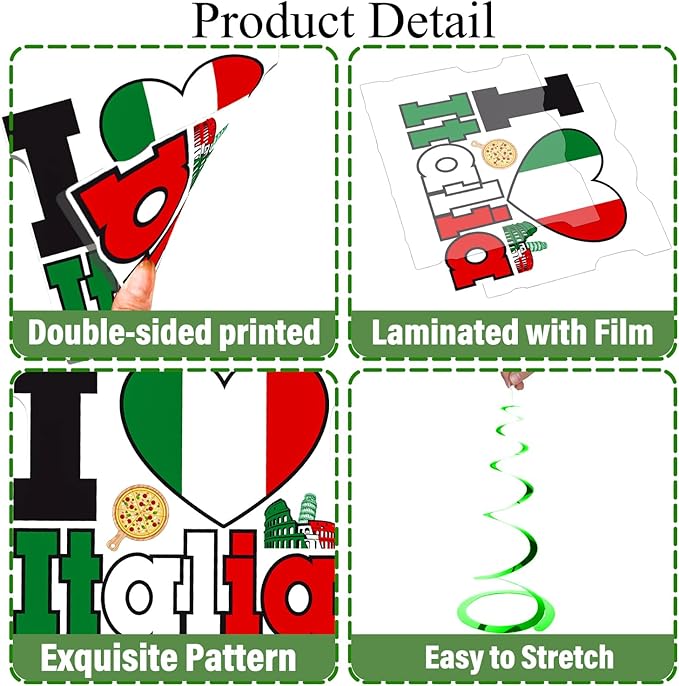 Italian Party Hanging Swirls I Love Italy Hanging Decorations 20PCS Italian Birthday Party Supplies Hanging Swirls Italian Decorations Party Theme Italy Ceiling Streamers for Pizza Party Favor Decor
