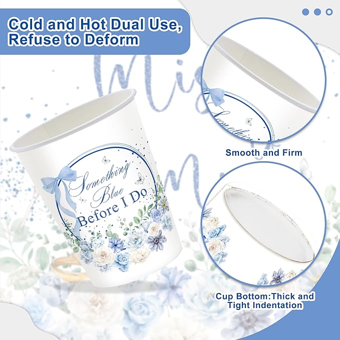 120PCS Something Blue Before I Do Decorations for Wedding Blue Floral Bridal Shower Party Supplies Bachelorette Tableware Set Miss to Mrs Plates Napkins Cups Forks Knives for 20 Guests