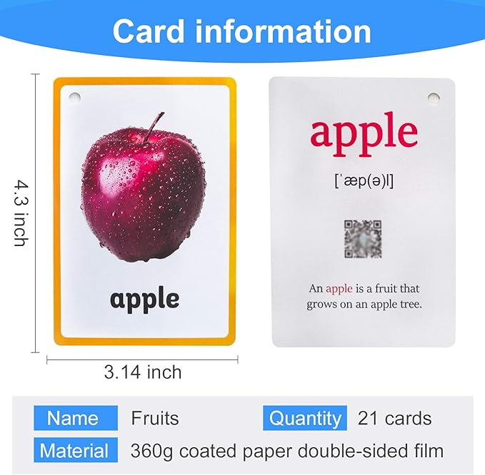 Fruits/Vegetable/Foods/Food Quantities Flash Cards English Flash Cards Pocket Card Learning Toys for Children Pre-Kindergarten Kids Education Aids
