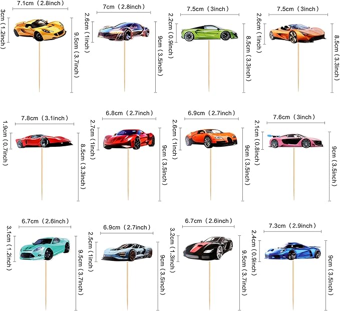 36 PCS RaceCar Cupcake Toppers, Car Party Decoration Birthday Supplies, Supercar Themed Party Supplies Are The Most Popular, Boys and Girls' Birthday Cake Decoration