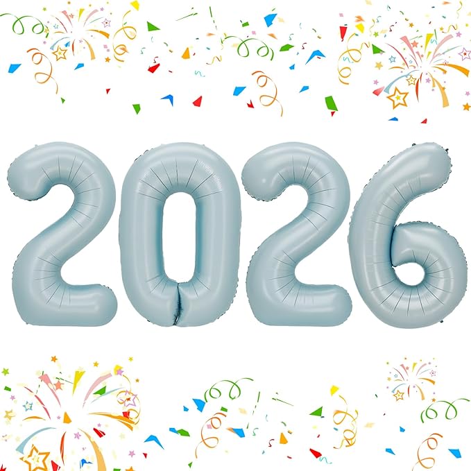 KALOR 42 Inch 2026 Pastel Blue Foil Mylar Number Balloons, 2026 New Years Decorations for 2026 Happy New Year Eve and Graduations Party Supplies