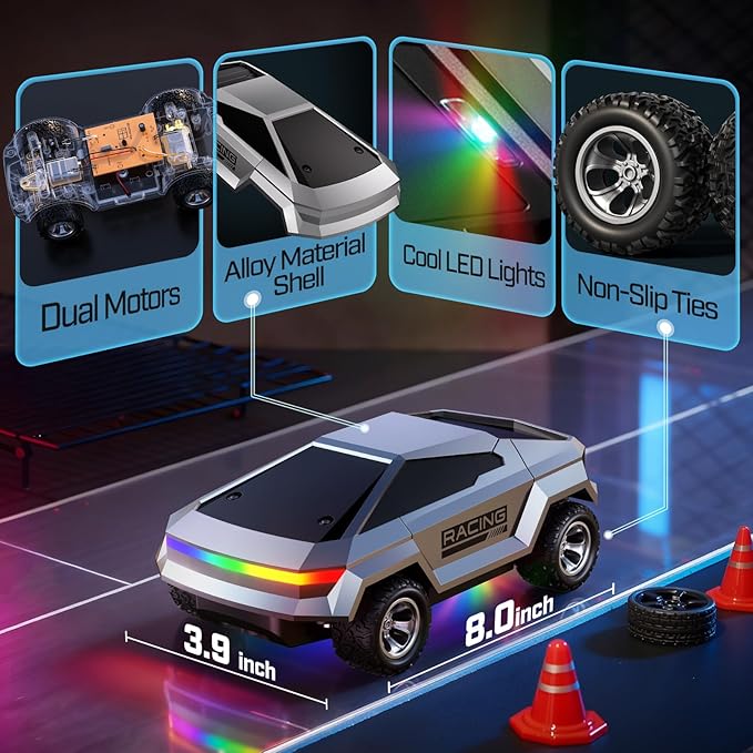 WayEee 1/24 Remote Control Car Cyber RC Truck, RC Cars for Kids with Colorful Lights, 2.4GHz Remote Control, 2 Rechargeable Batteries, 18KM/H Racing Car Toy, for Boys 3 4 5 6 7 8-12