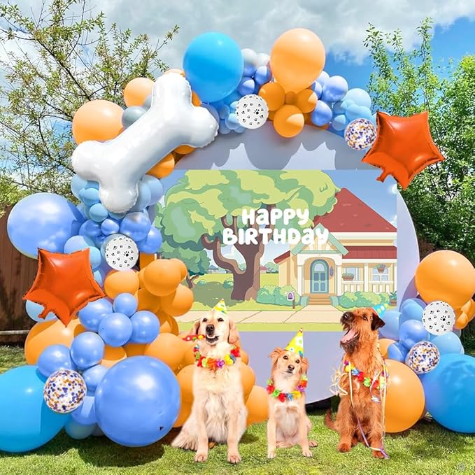 118 Dog Blue Party Decorations Birthday Supplies Paw Balloons Garland Arch Kit Backdrop Tablecloth Bone Balloon for Boys Girls Kids Theme Birthday Decor