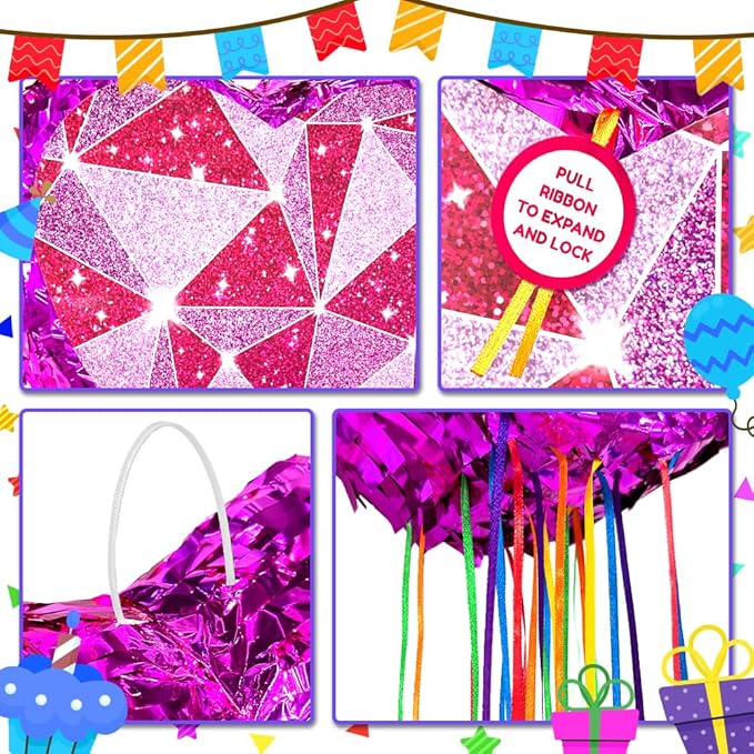 Pull String Purple Heart Pinata for Girls | Birthday Valentine’s Day Wedding Party Decoration, Anniversary Party Supplies, 16 Inch
