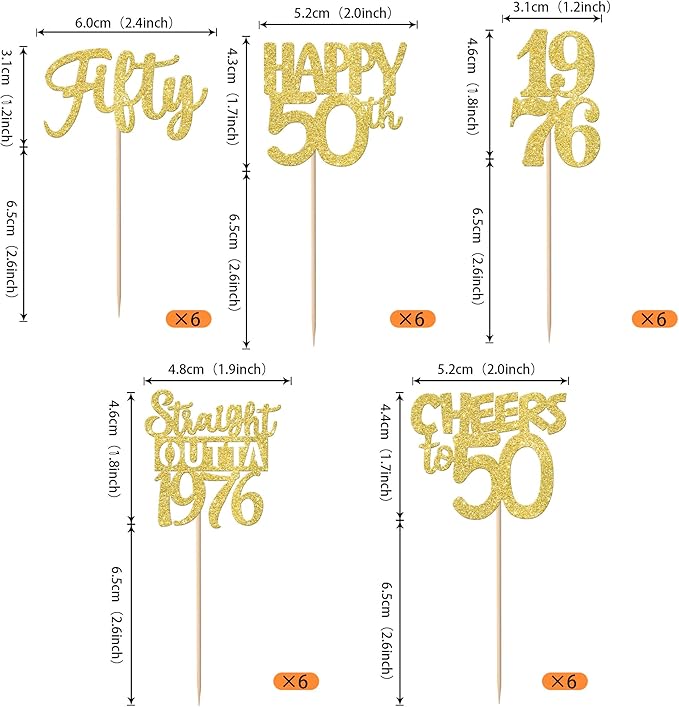 30PCS Happy 50th Birthday Cupcake Toppers Gold Glitter Fifty Straight Outta 1976 Cupcake Picks Cheers to 50 Years Cake Decorations for 50th Birthday Anniversary Party Decoration Supplies