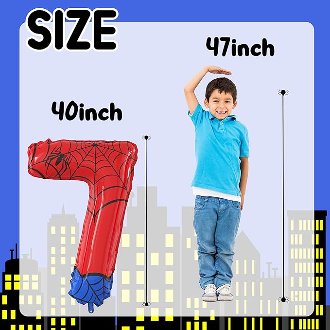 40 Inch Giant Spider Theme Number Foil Balloons - Large Number 7 Balloons for Kids' Birthday Anniversary Party Decorations Supplies (Numbers 0-9 Available)