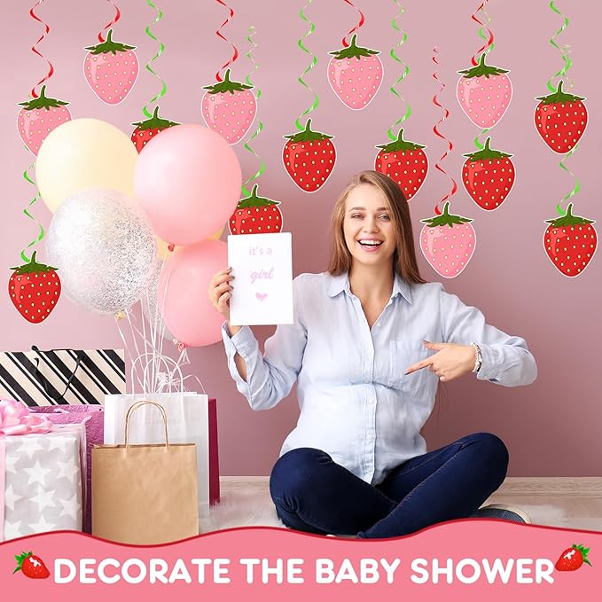 Lewtemi 36 Pcs Strawberry Decor Berry First Birthday Decor Hanging Swirl Banner for Strawberry Party Decorations Baby Shower Party Supplies(Colorful)