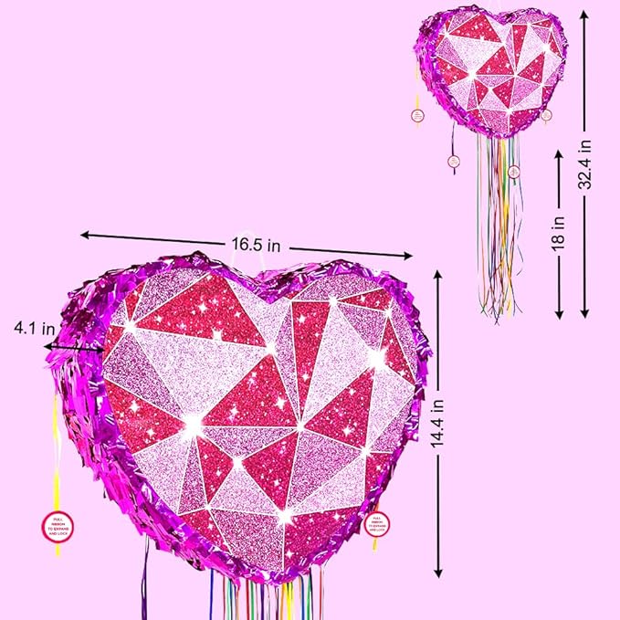 Pull String Purple Heart Pinata for Girls | Birthday Valentine’s Day Wedding Party Decoration, Anniversary Party Supplies, 16 Inch