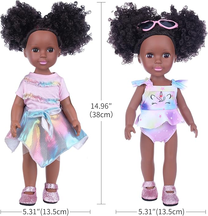 Black Dolls and Black Baby Doll Accessories - 14.5 Inch Silicone African Baby Doll with Clothes Unicorn Theme Doll Swimsuits Best Gift for Girls Kids