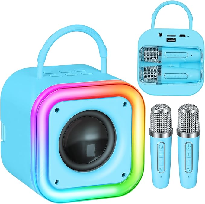 Mini Karaoke Machine for Kids, Girl Toys Gifts, Kids Karaoke Wireless Microphone for 4,5,6,7,8,9,10,11,12 Years Old Boys and Girls Christmas Party Gifts Toys (Blue)
