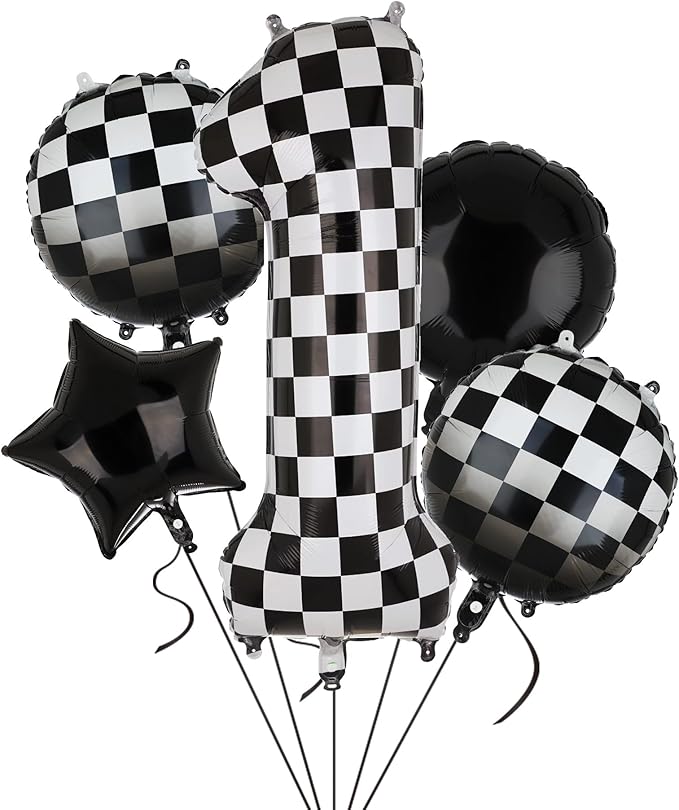 40 Inch Checkered Number Balloon 1 Black and White Race Car Birthday Balloons Baby Hippie Smile Party One Happy Dude Balloons Shower Boys 1st Birthday Race Car Theme Party Decor Supplies 5 Pcs