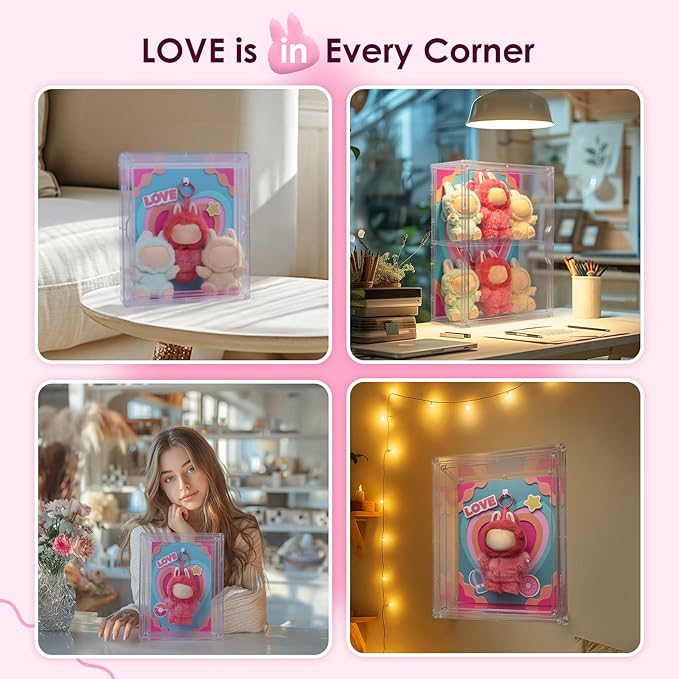 Display Case for Labubu – Holds up to 6pcs 17cm Collectible Figures & Toys – Large Size Storage Box with Scenic Background – Crystal Clear Arcylic Container with Magnetic Door & Handle